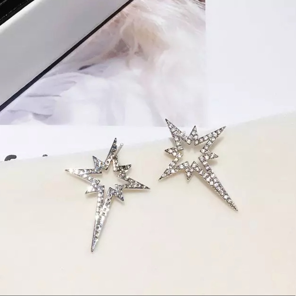 CZ Crystal Star Burst Earrings - Picture 4 of 6